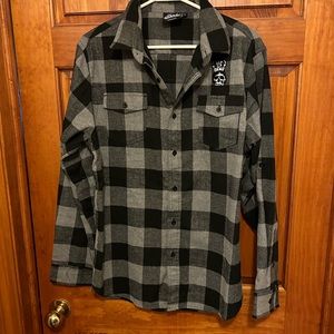 Men’s L Ozzy Osborne black plaid flannel shirt